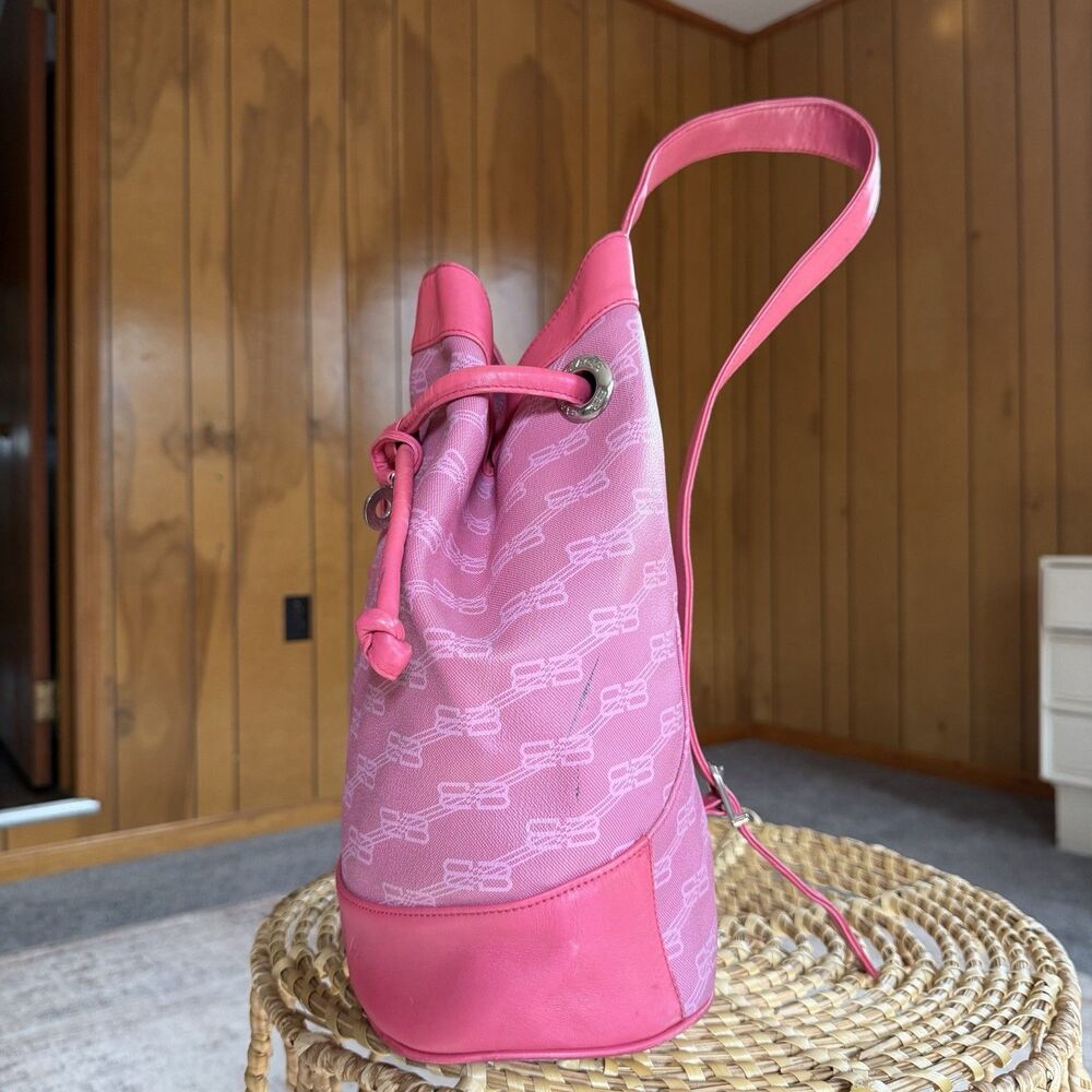 BALENCIAGA 90’s Vintage Bucket Bag Pink Leather Handbag Shoulder Bag Backpack - Picture 5 of 16